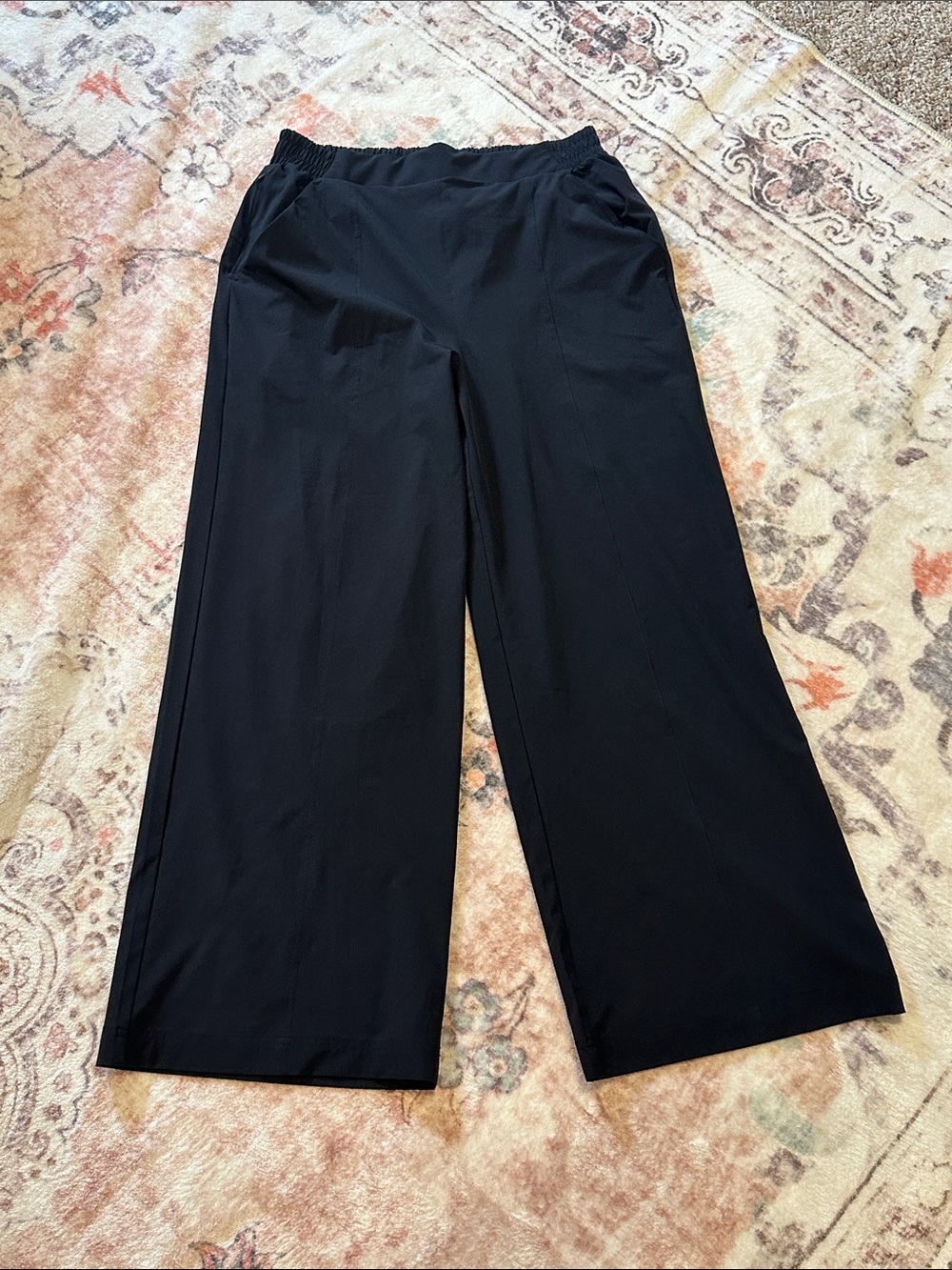Fabletics Classic Black Wide-Leg Pull-On Pants, Polyester